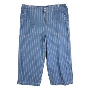 Womens Seven7 Blue & White Striped Capri Pants Wide Leg Cotton & Tencel Size14